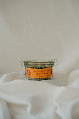 B·HAPPY Räuchermischung, handgemacht; leichter, frisch-fruchtiger Duft, der eine freundliche, beschwingte Atmosphäre schafft.